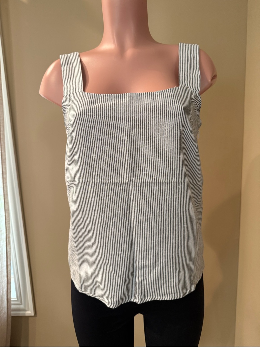 J. Crew White and Navy Pinstripe Square-Neck Cami